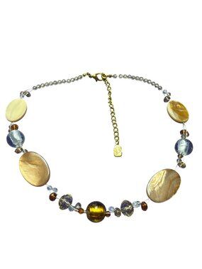 You and I Dyed Shell Glass Beaded Silvertone Wire Necklace Goldtone